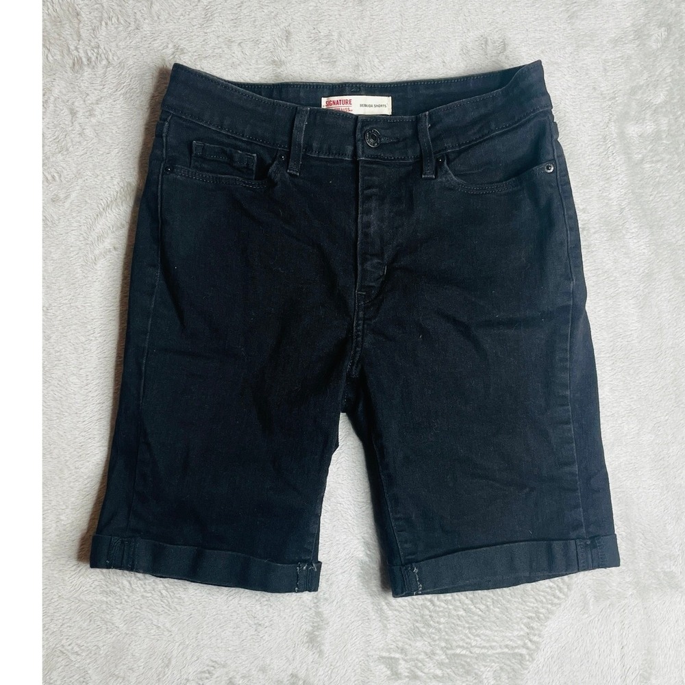 Signature Levi Strauss Bermuda Shorts Womens Size 2 W26 Mid Rise Black Cuffed